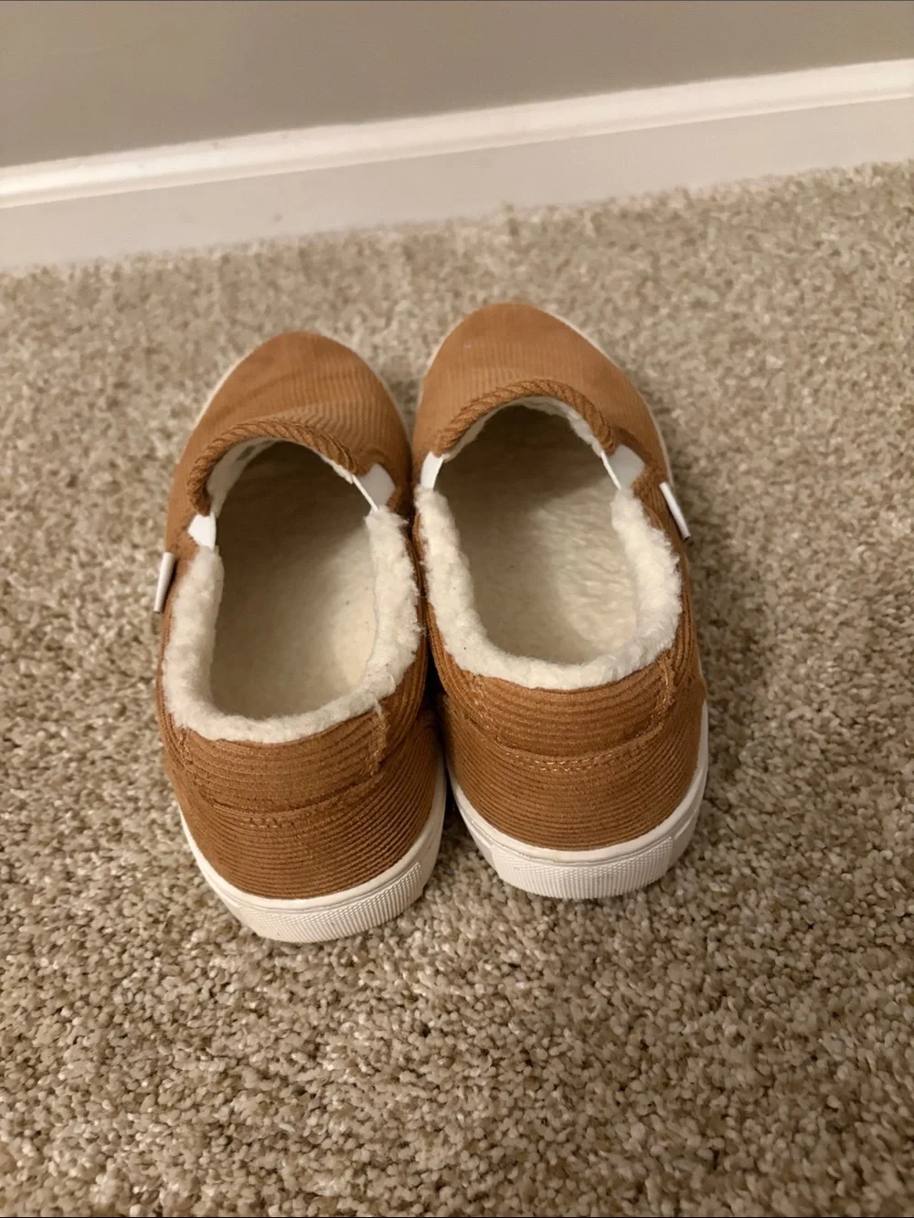 J. Crew Corduroy Slip-On Sneakers in Camel Brown with Cream Lining